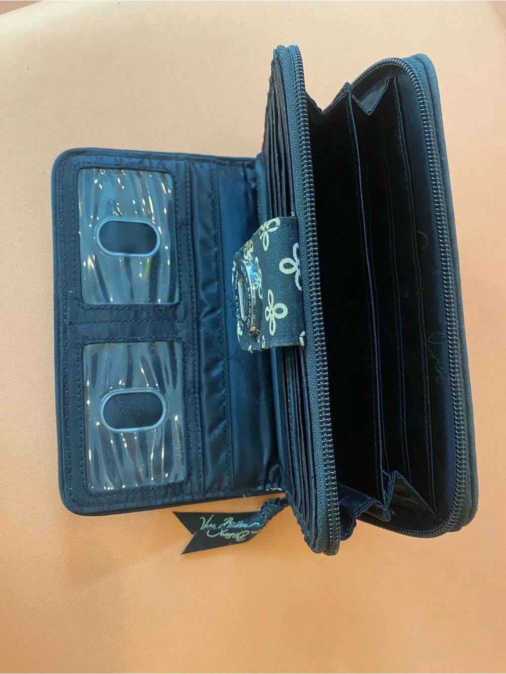 Vera Bradley Black Quilted Floral Zip Wallet Case
